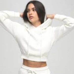 Good American Crop Scuba Hoodie Ivory